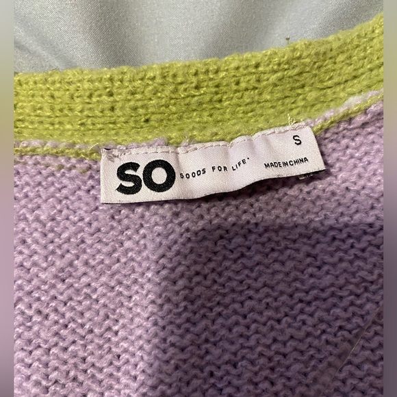 Short Sleeve button up pink, green, purple, yellow sweater - Picture 3 of 5